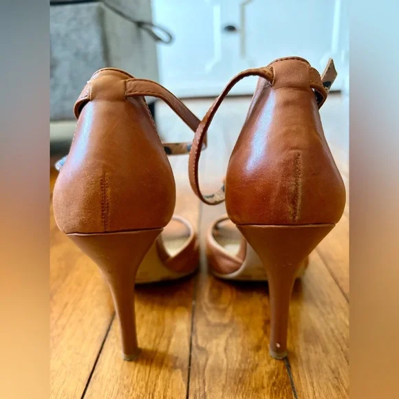 Jessica Simpson Jeraldine Elegant Brown Leather Open Toe Heels Women’s Size 5.5M - Picture 2 of 10